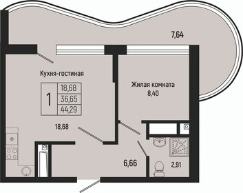 44,3 м², 1-комнатная квартира 11 961 000 ₽ - изображение 1