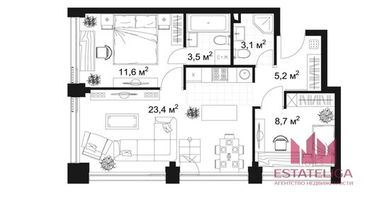 Квартира 55 м², 2-комнатные - изображение 1
