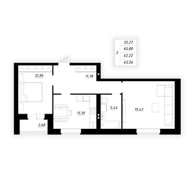 Квартира 62,2 м², 2-комнатная - изображение 1