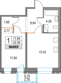 Квартира 42,6 м², 1-комнатная - изображение 1