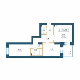 Квартира 79,5 м², 2-комнатная - изображение 1