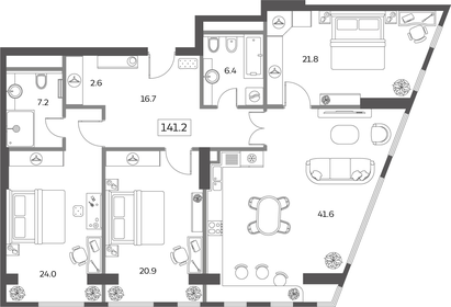 Квартира 141,2 м², 4-комнатная - изображение 4