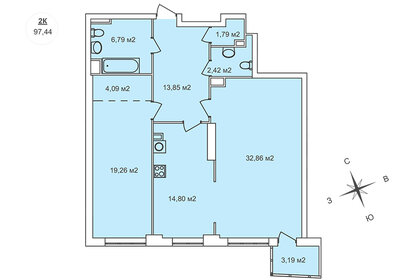 Квартира 97,4 м², 2-комнатная - изображение 1