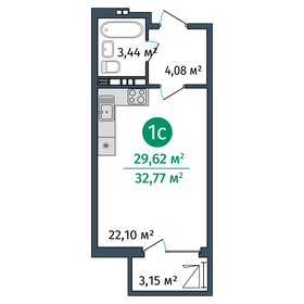 28 м², 1-комнатная квартира 3 400 000 ₽ - изображение 66