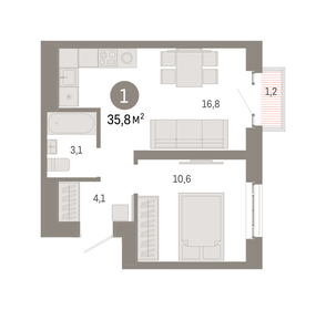 32,5 м², 1-комнатная квартира 12 099 000 ₽ - изображение 9