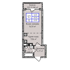 Квартира 32,9 м², 1-комнатная - изображение 2