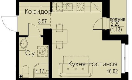 Квартира 24,9 м², студия - изображение 1