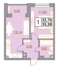 Квартира 35,4 м², 1-комнатная - изображение 1