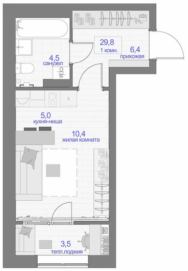 35,6 м², 1-комнатная квартира 4 650 000 ₽ - изображение 91