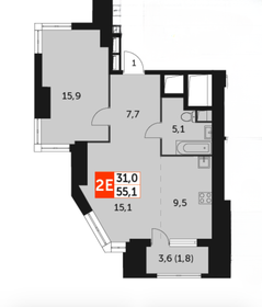 Квартира 55 м², 2-комнатная - изображение 1