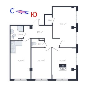 Квартира 77,1 м², 3-комнатная - изображение 1