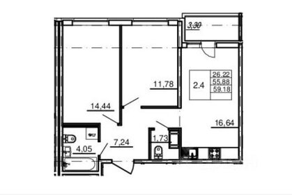 Квартира 59,1 м², 2-комнатная - изображение 1