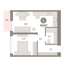 Квартира 45,8 м², 1-комнатная - изображение 3