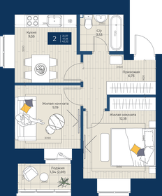 Квартира 42,5 м², 2-комнатная - изображение 1