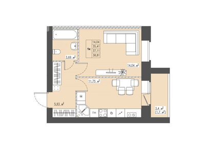 Квартира 38,8 м², 1-комнатная - изображение 5