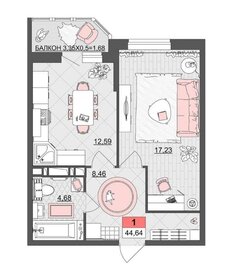 Квартира 44,6 м², 1-комнатная - изображение 1