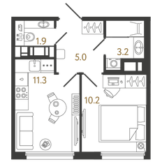 Квартира 31,6 м², 1-комнатная - изображение 2