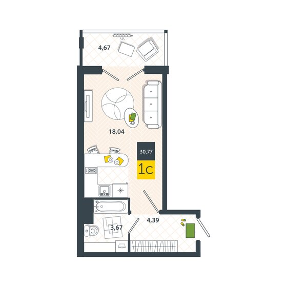 30,8 м², квартира-студия 3 723 170 ₽ - изображение 1
