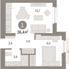 Квартира 36,4 м², 1-комнатная - изображение 3