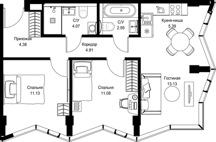 Квартира 57 м², 2-комнатная - изображение 2