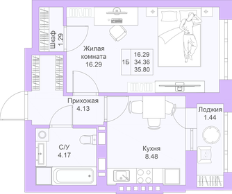 35,8 м², 1-комнатная квартира 8 240 900 ₽ - изображение 33