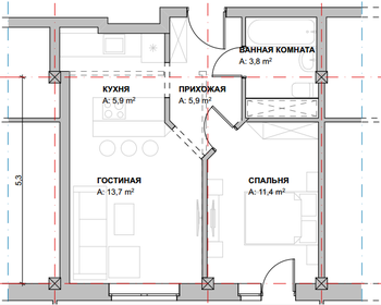 Квартира 46 м², 2-комнатная - изображение 1