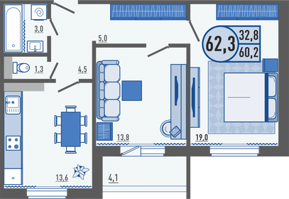 64,3 м², 2-комнатная квартира 5 990 000 ₽ - изображение 82