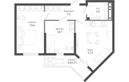 Квартира 56,8 м², 2-комнатная - изображение 1