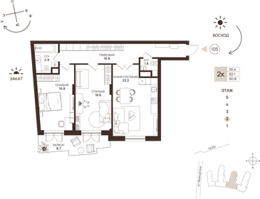 Квартира 90,8 м², 2-комнатные - изображение 1