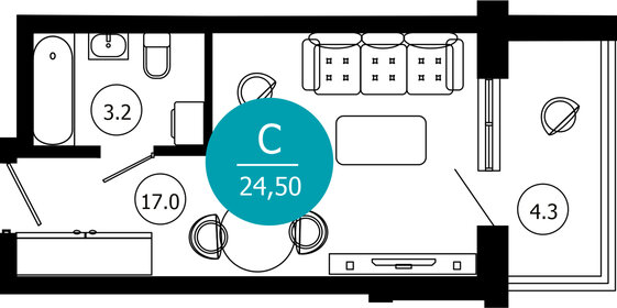 Квартира 24,5 м², 1-комнатные - изображение 1