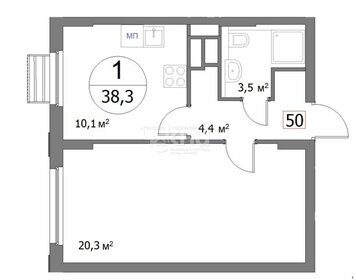 Квартира 38,3 м², 1-комнатная - изображение 1