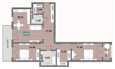 Квартира 103,9 м², 2-комнатная - изображение 1