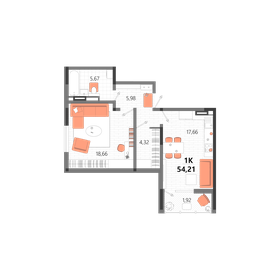 Квартира 54,2 м², 1-комнатная - изображение 1