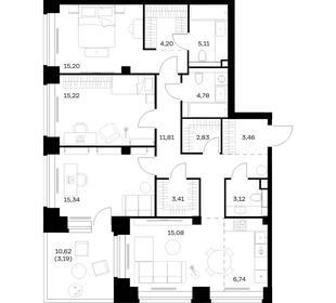 Квартира 109,5 м², 3-комнатная - изображение 1