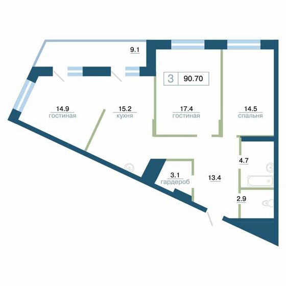 90,8 м², 3-комнатная квартира 16 740 796 ₽ - изображение 22