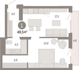 42 м², 1-комнатная квартира 4 750 000 ₽ - изображение 67