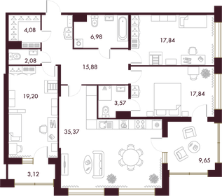 Квартира 128,8 м², 3-комнатная - изображение 1