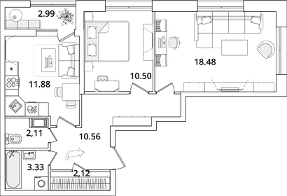55,3 м², 2-комнатная квартира 14 200 000 ₽ - изображение 84