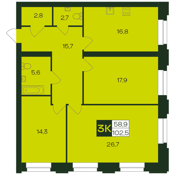 102,5 м², 3-комнатная квартира 11 685 000 ₽ - изображение 44