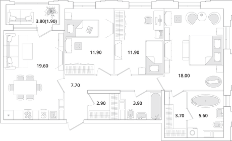 Квартира 87,1 м², 3-комнатная - изображение 1