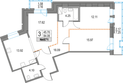 Квартира 84,1 м², 3-комнатная - изображение 1