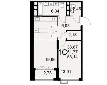 Квартира 52,6 м², 1-комнатная - изображение 1