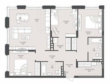 Квартира 92,9 м², 3-комнатная - изображение 1