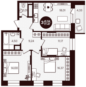Квартира 77,5 м², 3-комнатная - изображение 2
