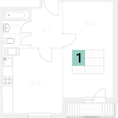 Квартира 43,6 м², 1-комнатная - изображение 2