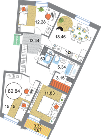 Квартира 82,8 м², 3-комнатная - изображение 1