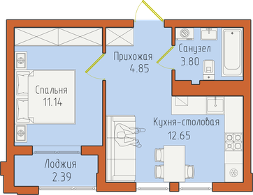 Квартира 34,8 м², 1-комнатная - изображение 1