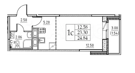 Квартира 24,8 м², студия - изображение 1