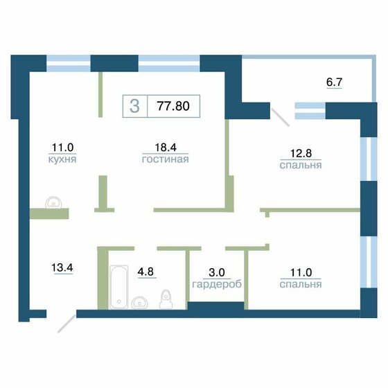 77,5 м², 3-комнатная квартира 12 555 000 ₽ - изображение 24