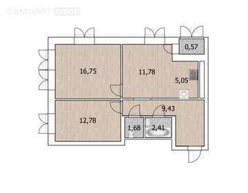 Квартира 60,5 м², 3-комнатная - изображение 1